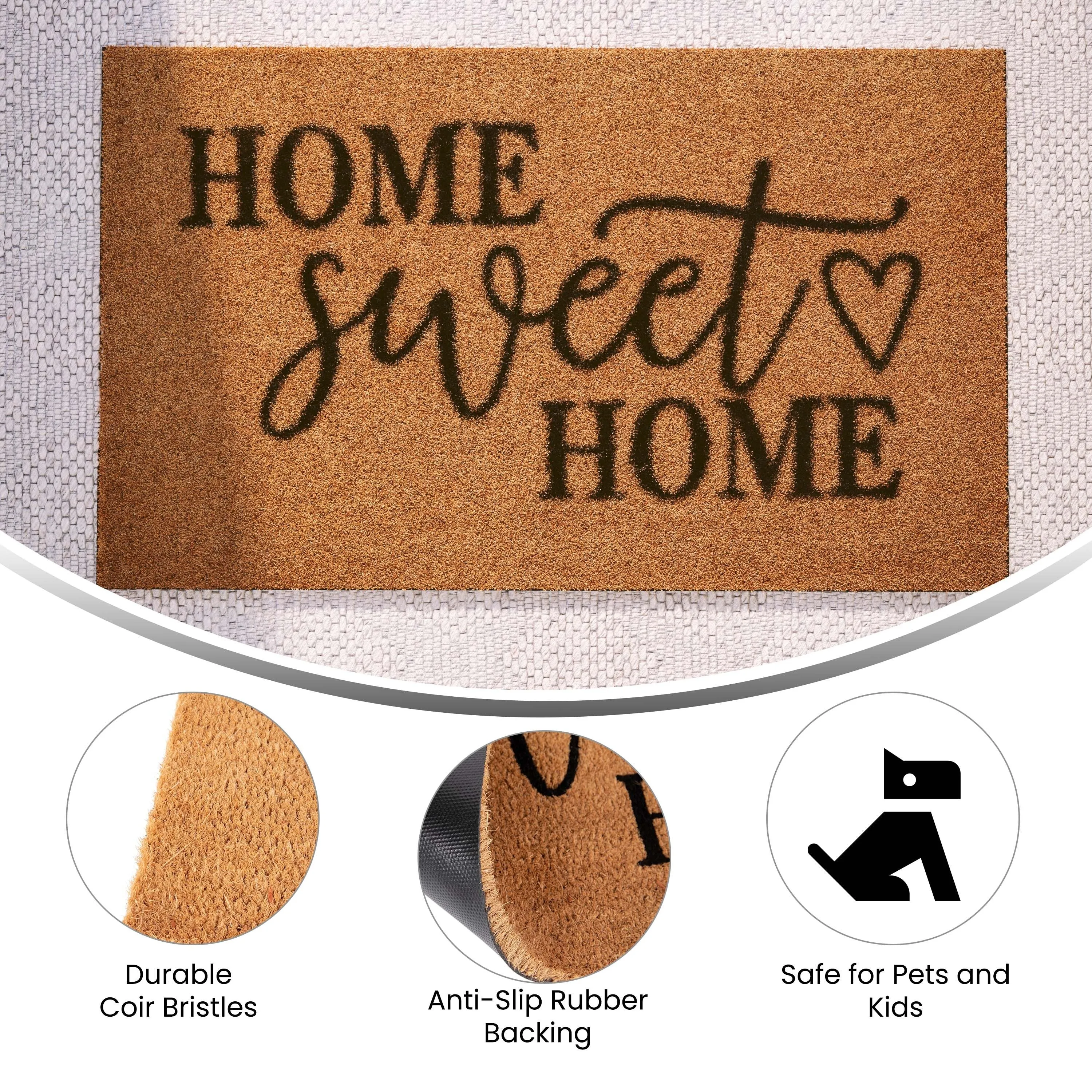18 x 30 Indoor/Outdoor Coir Doormat with Home Sweet Home Message. Non-Slip Back