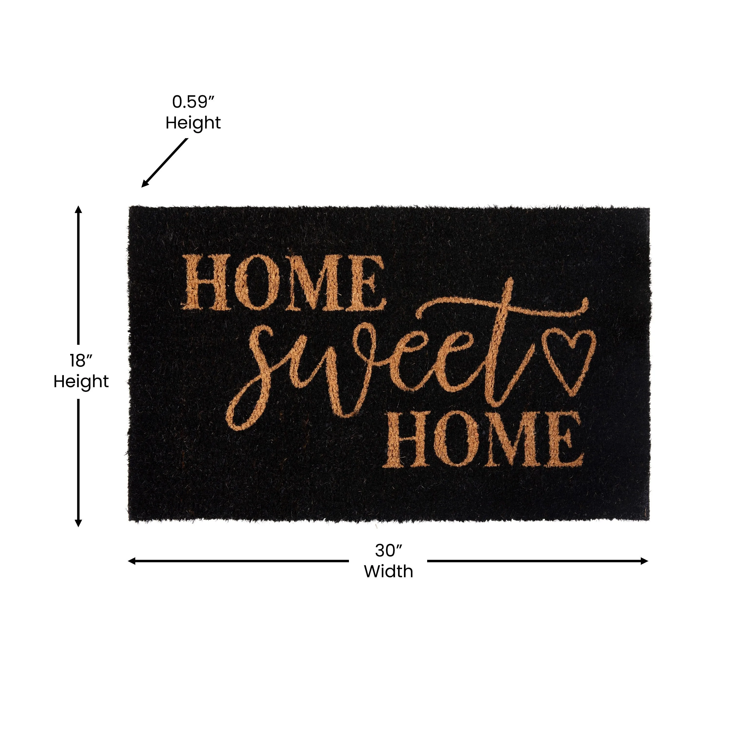 18 x 30 Indoor/Outdoor Coir Doormat with Home Sweet Home Message. Non-Slip Back