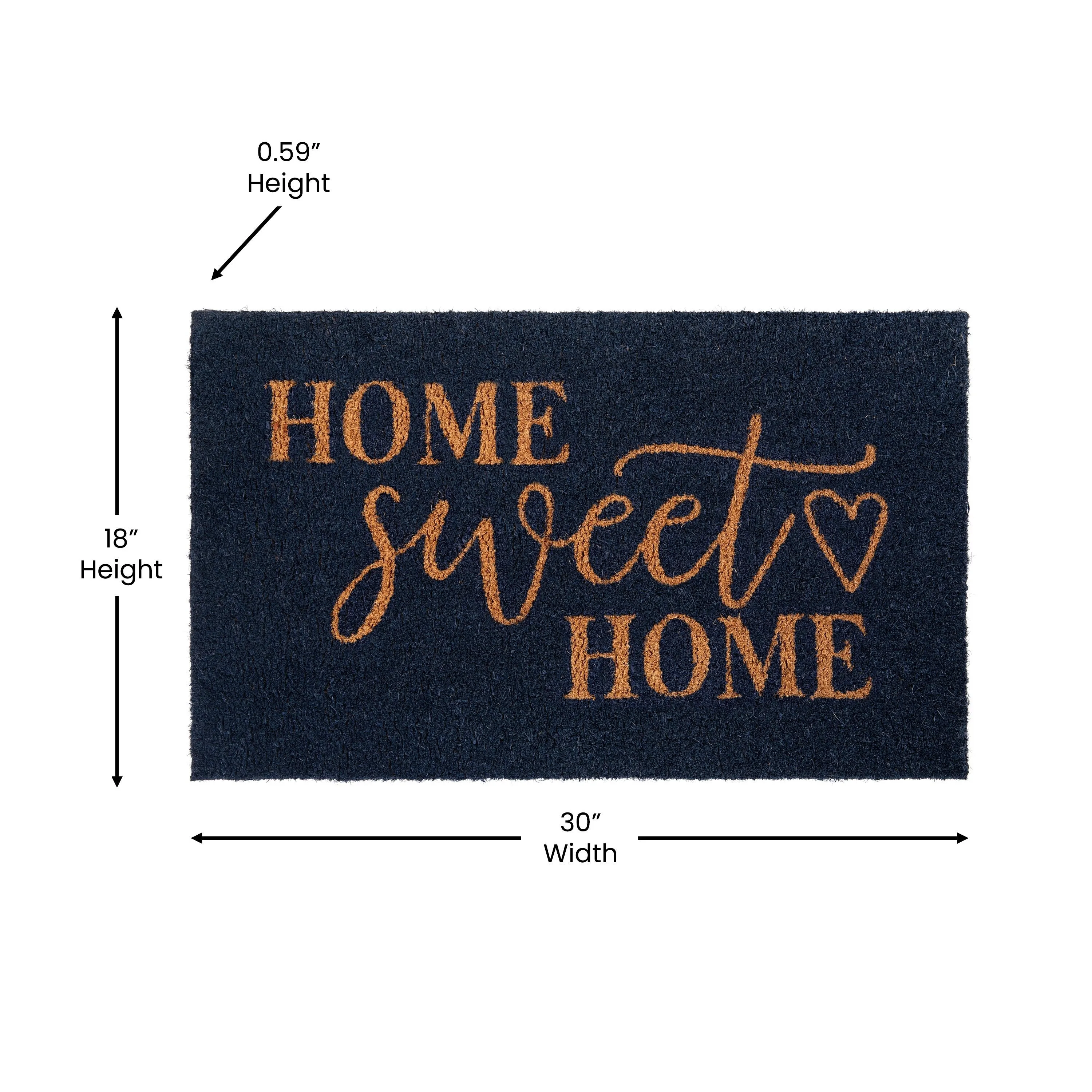 18 x 30 Indoor/Outdoor Coir Doormat with Home Sweet Home Message. Non-Slip Back