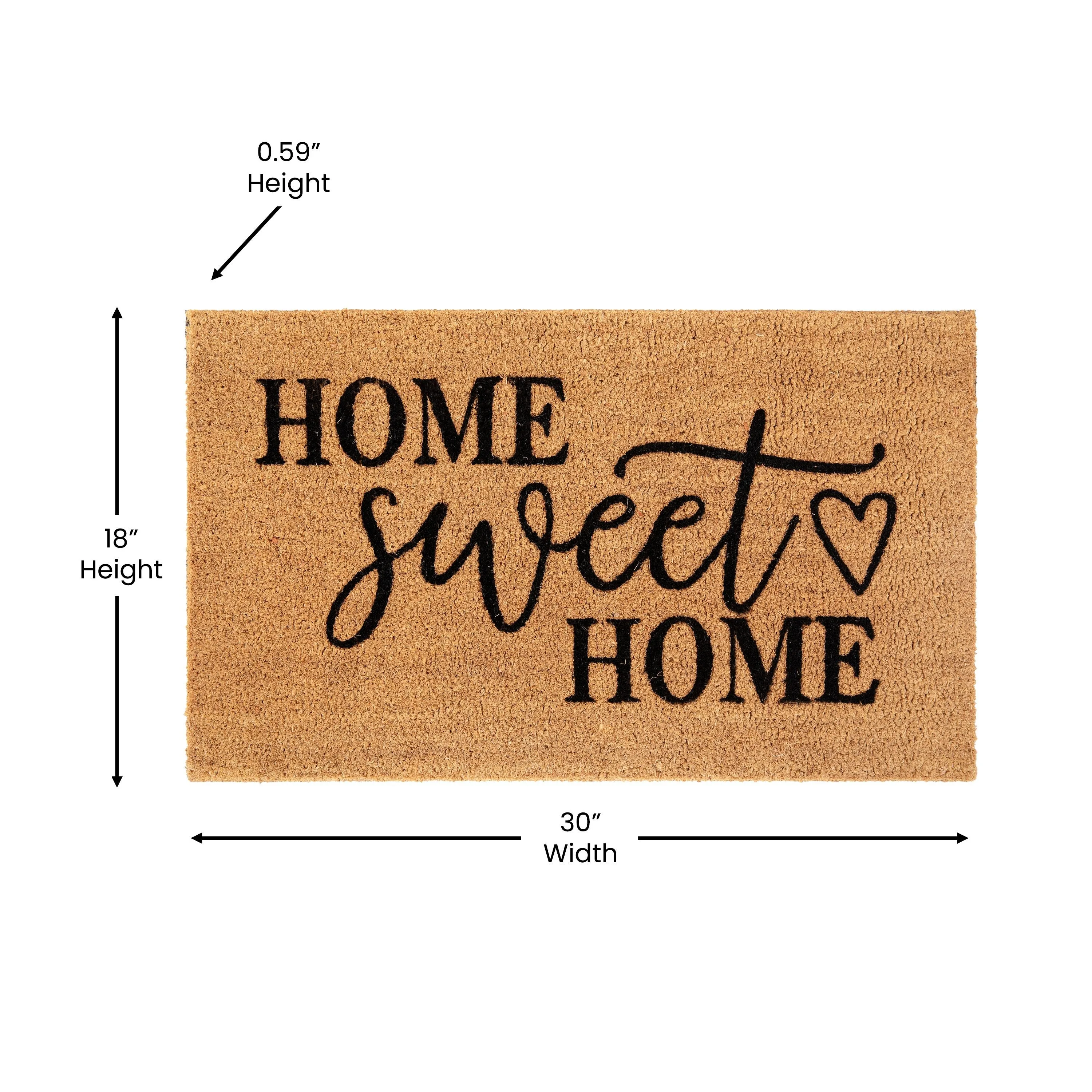 18 x 30 Indoor/Outdoor Coir Doormat with Home Sweet Home Message. Non-Slip Back