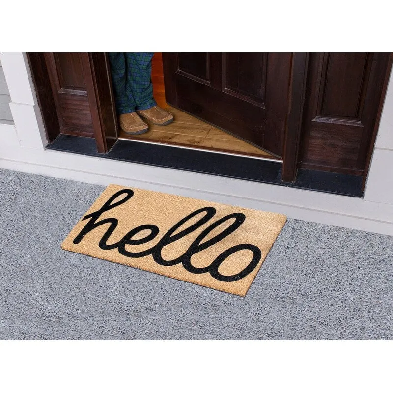 A1HC First Impression 'HELLO' Entry Coir Flocked Doormat