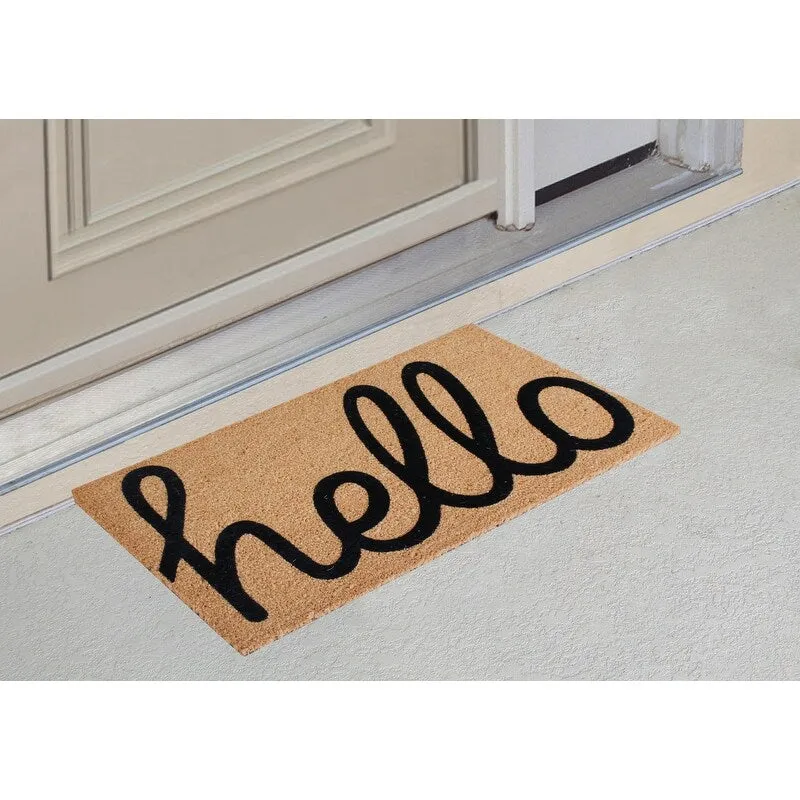 A1HC First Impression 'HELLO' Entry Coir Flocked Doormat
