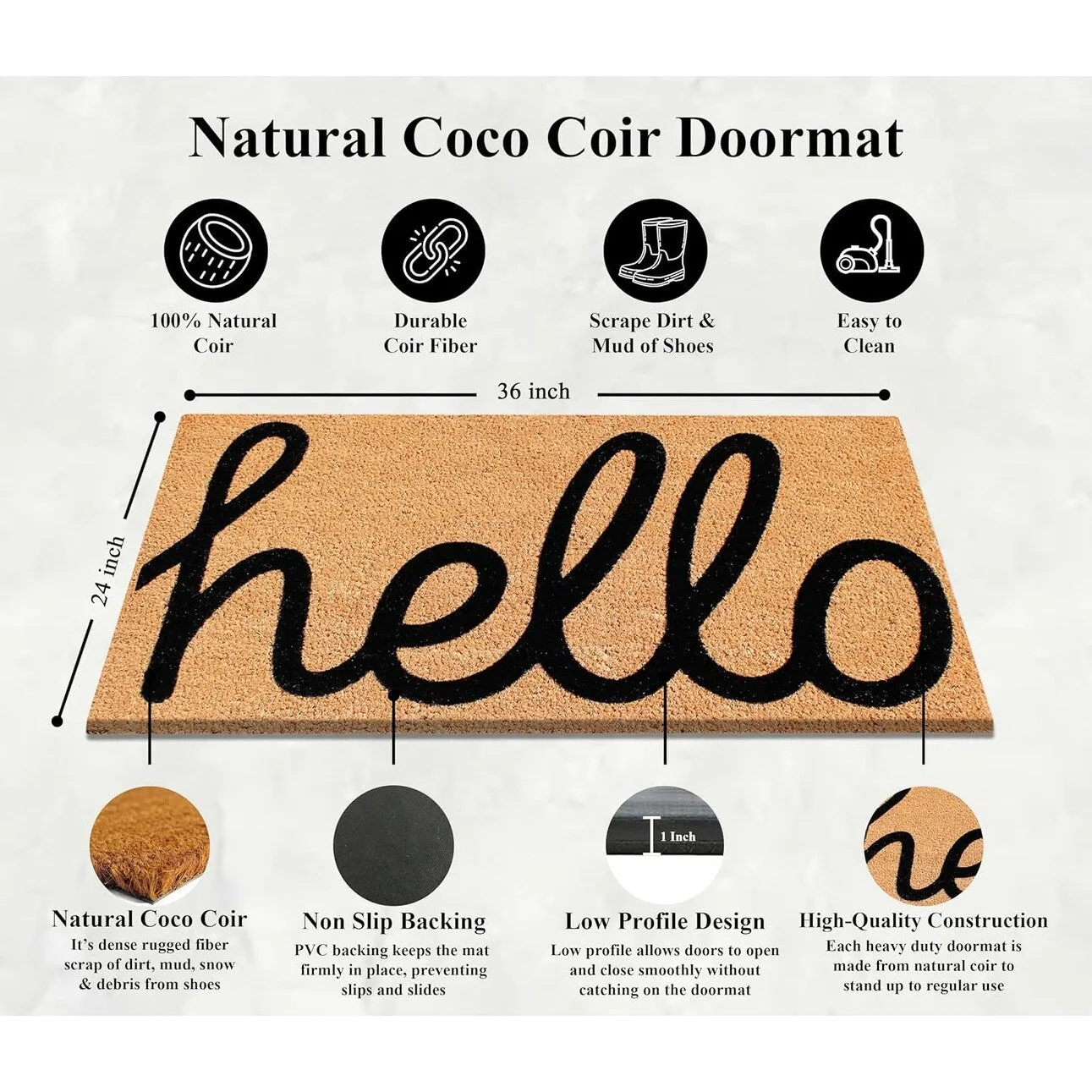 A1HC First Impression 'HELLO' Entry Coir Flocked Doormat