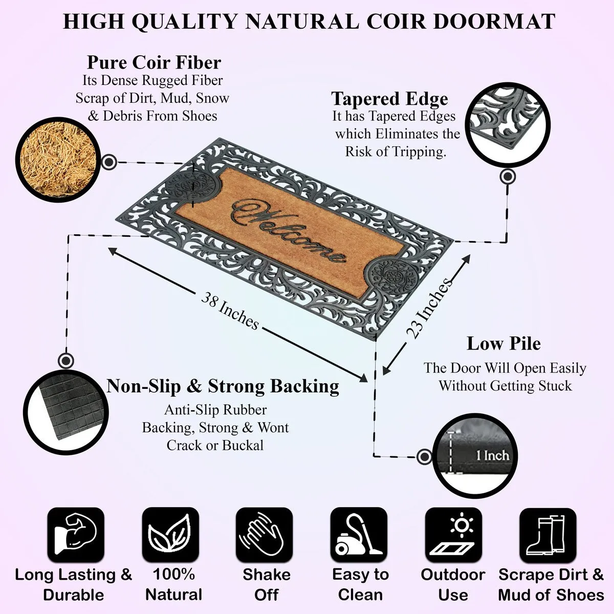 A1HC Natural Coir and Rubber doormat 23X38