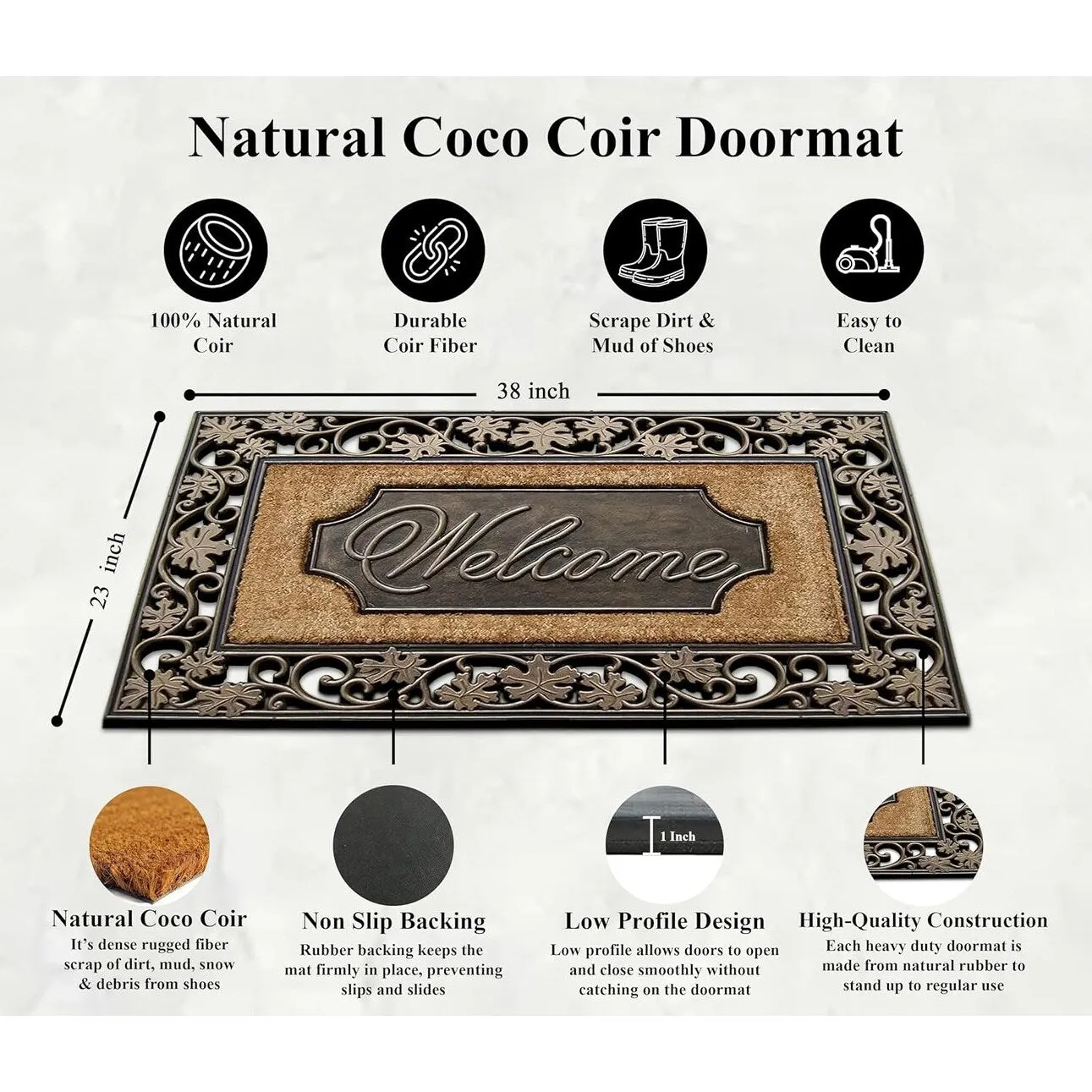 A1HC Rubber and Coir Dirt Trapper Heavy Weight Large Welcome Doormat. 23X38