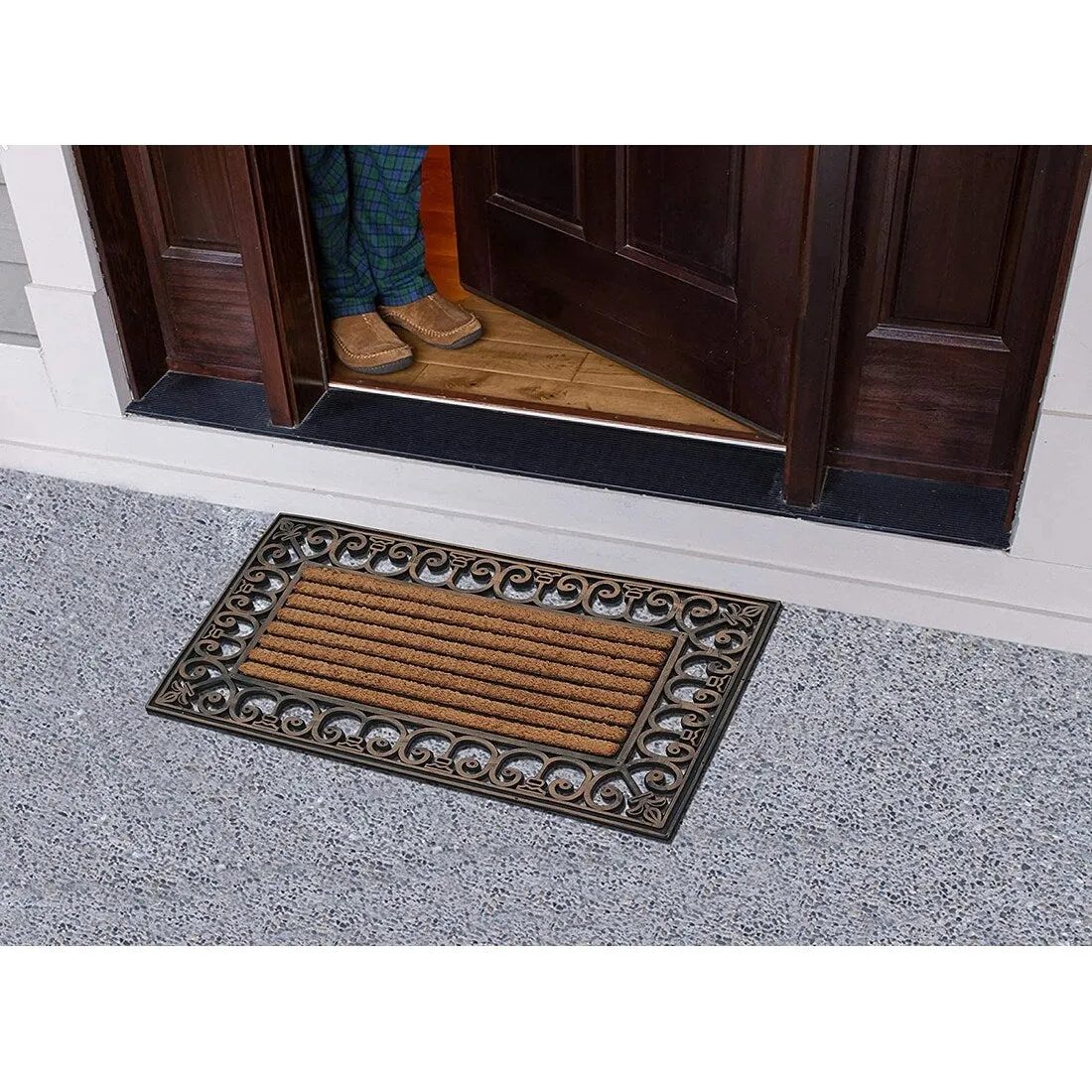 A1HC Rubber and Coir Striped Bronze Finished Outdoor Doormat - 24X36