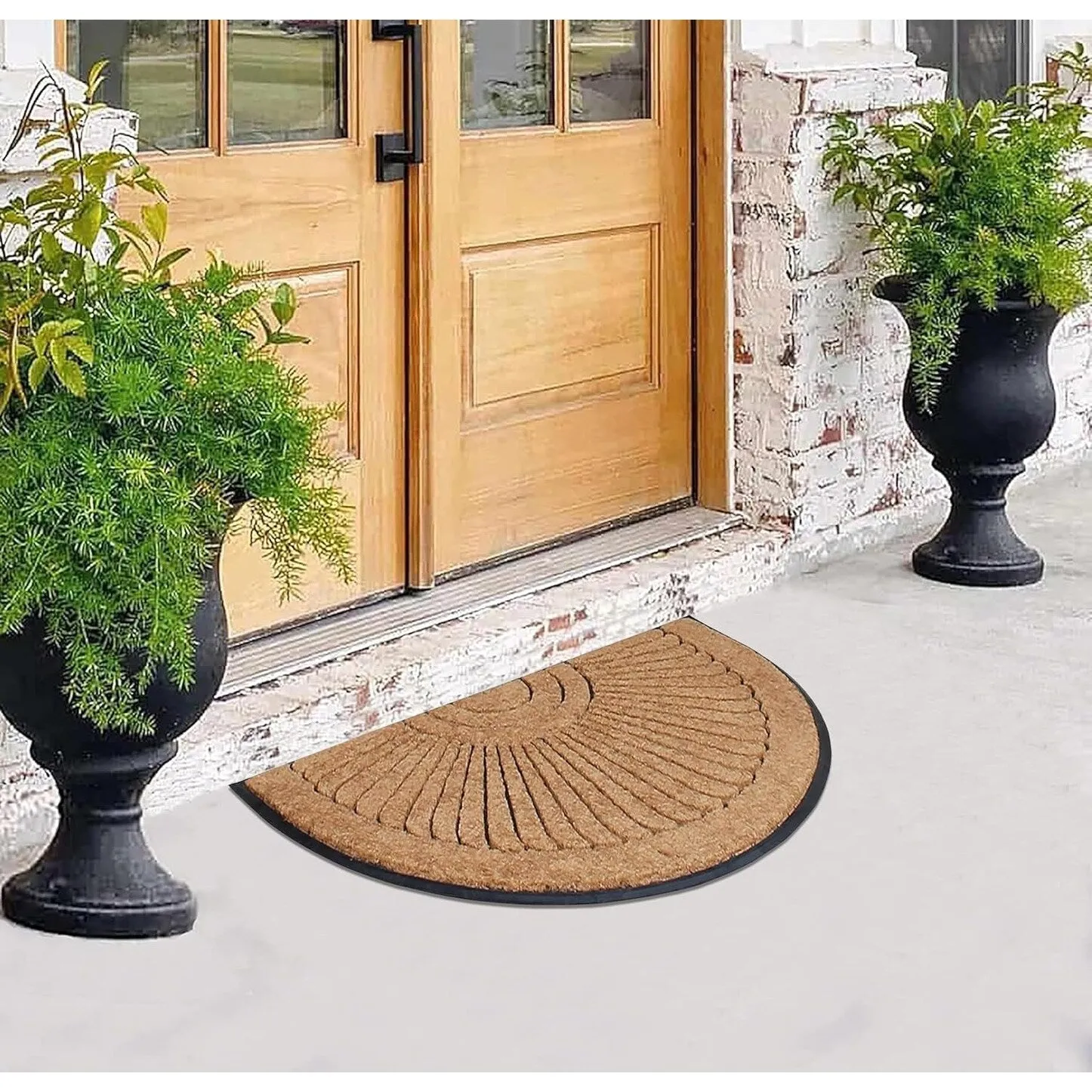 A1HC Sunburst Half Moon Tapered Edge Rubber/Coir Double Doormat