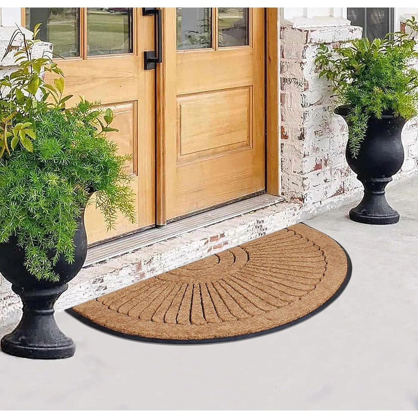 A1HC Sunburst Half Moon Tapered Edge Rubber/Coir Double Doormat