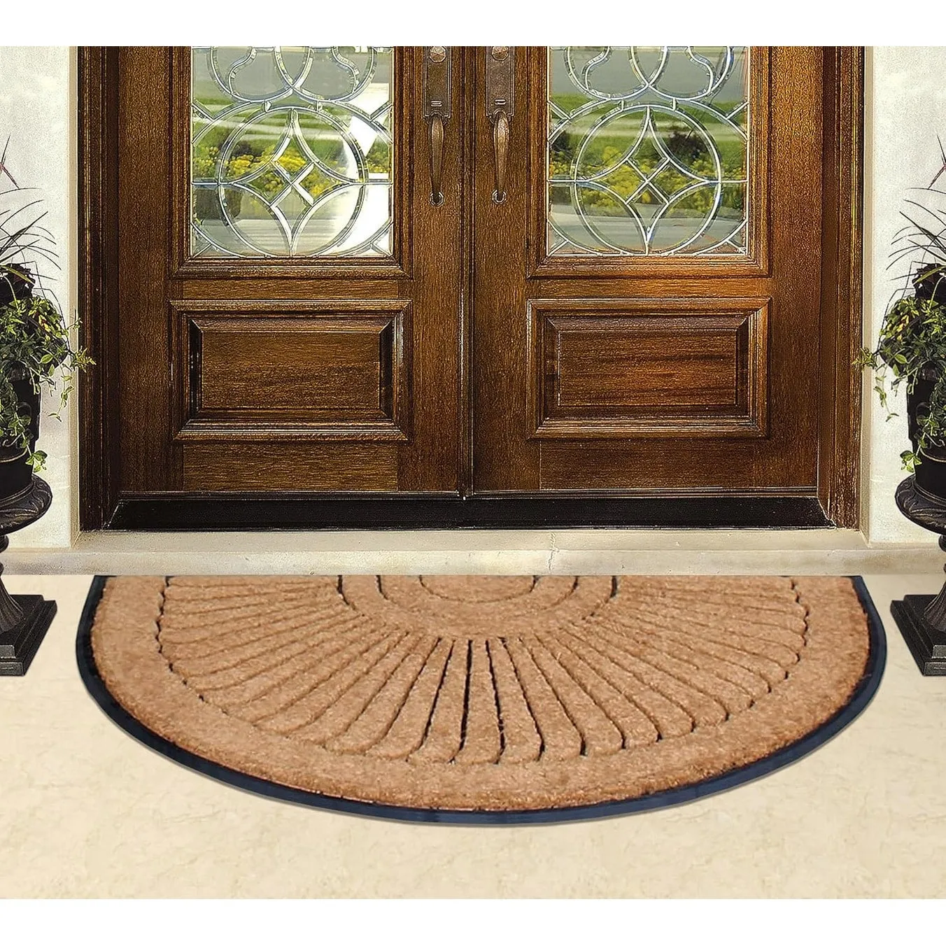 A1HC Sunburst Half Moon Tapered Edge Rubber/Coir Double Doormat