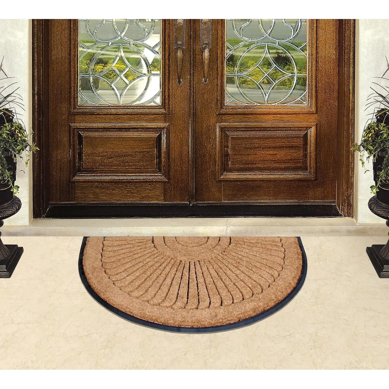 A1HC Sunburst Half Moon Tapered Edge Rubber/Coir Double Doormat