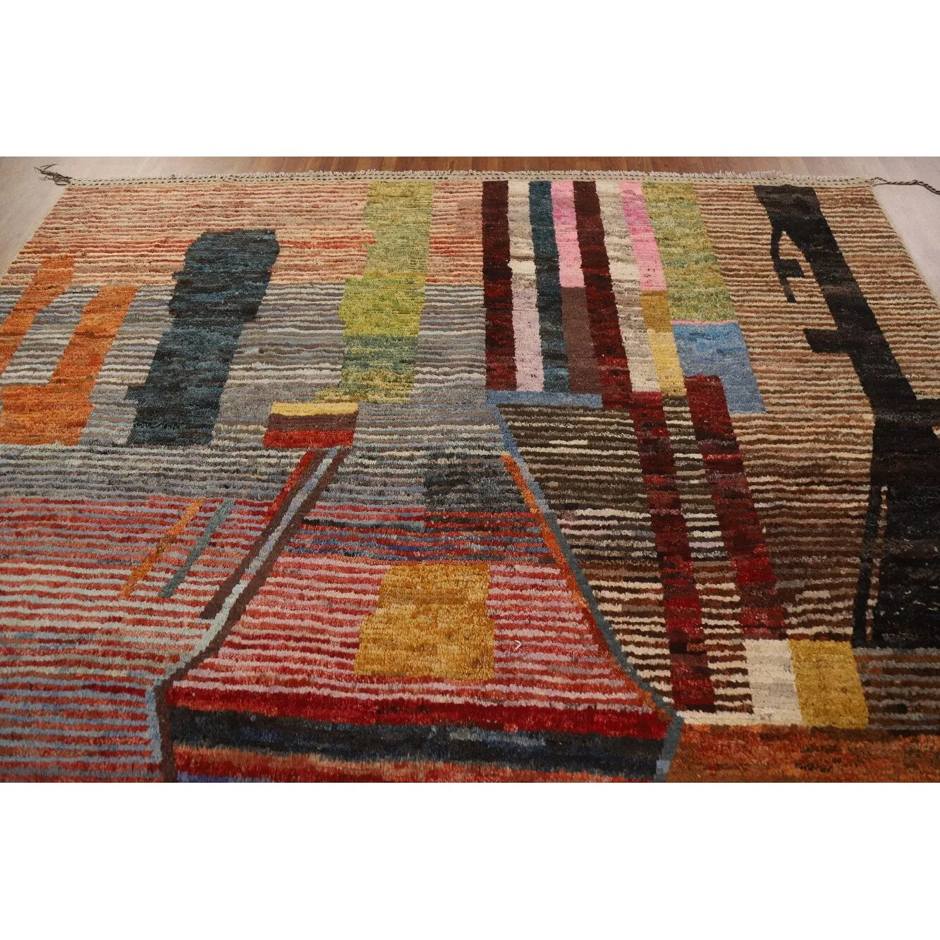 Abstract Moroccan Oriental Wool Area Rug Hand-knotted Carpet - 8'7 x 10'0