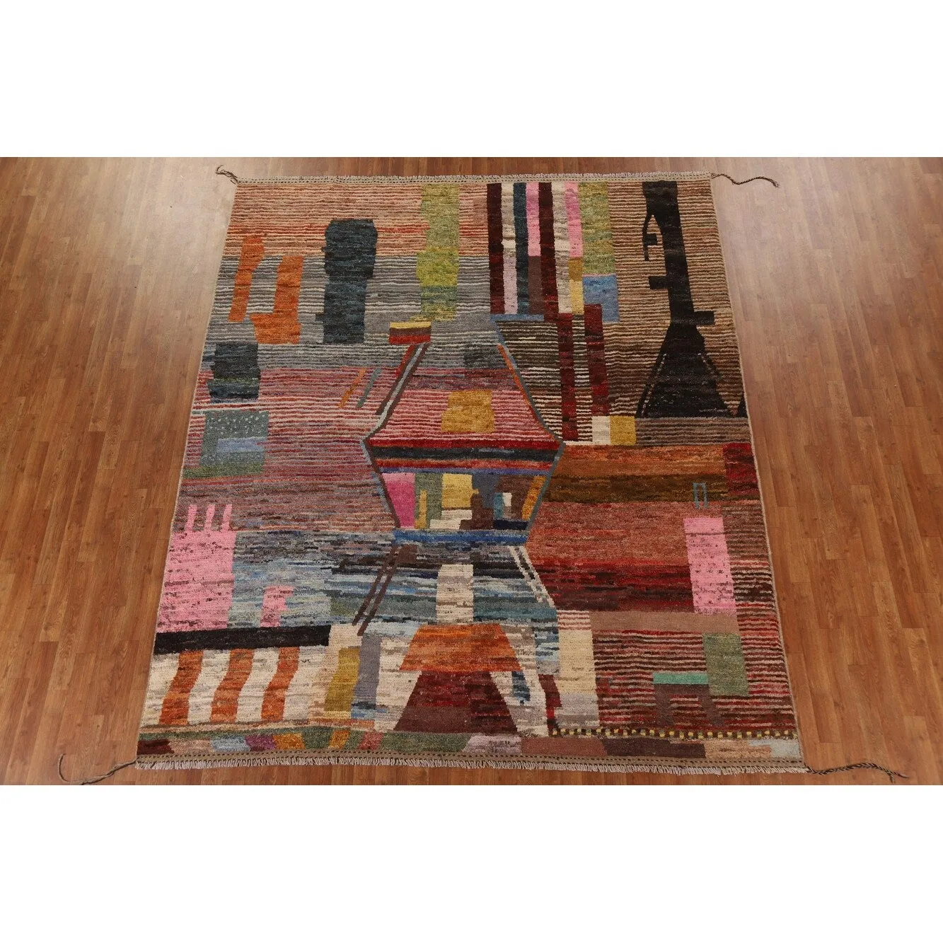 Abstract Moroccan Oriental Wool Area Rug Hand-knotted Carpet - 8'7 x 10'0