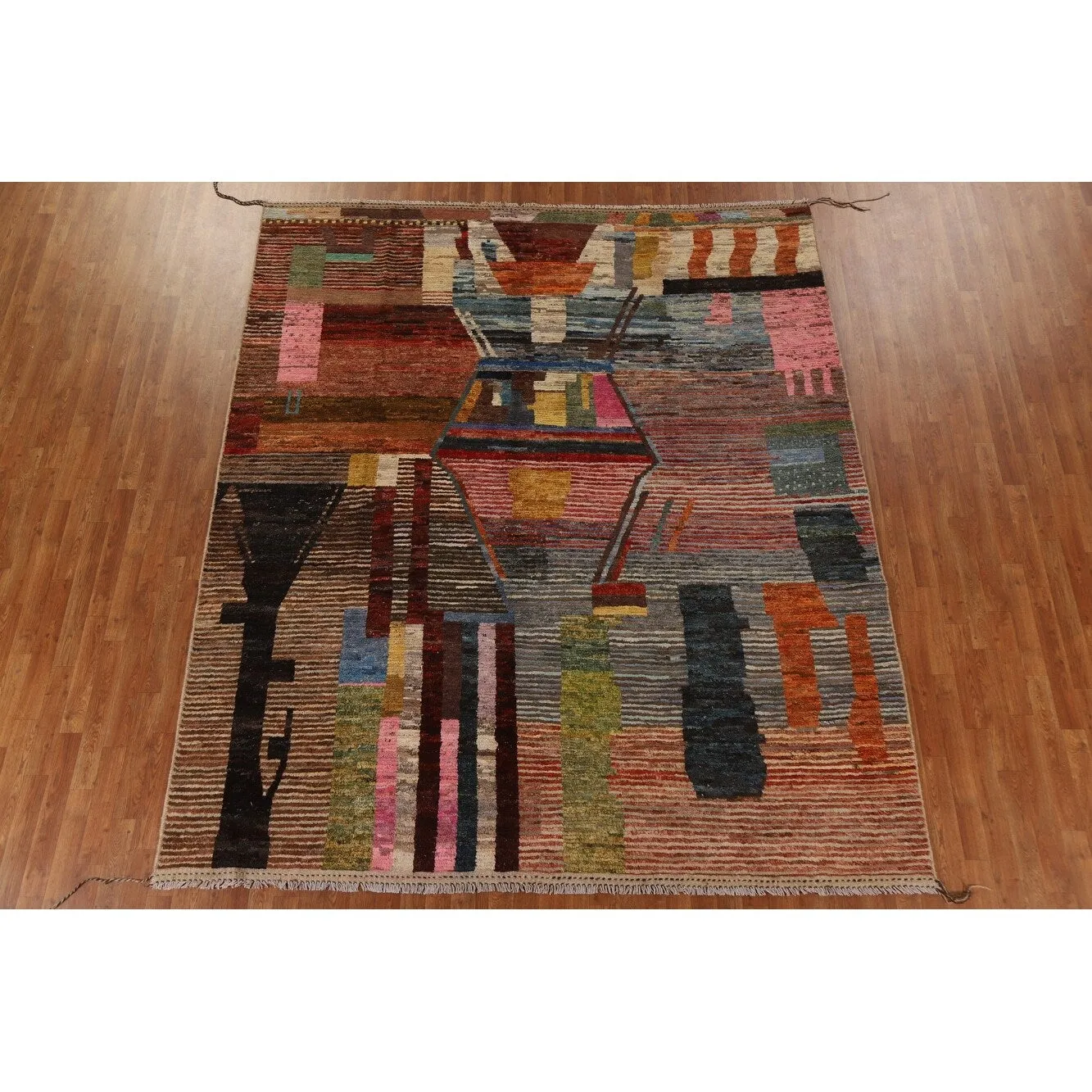 Abstract Moroccan Oriental Wool Area Rug Hand-knotted Carpet - 8'7 x 10'0