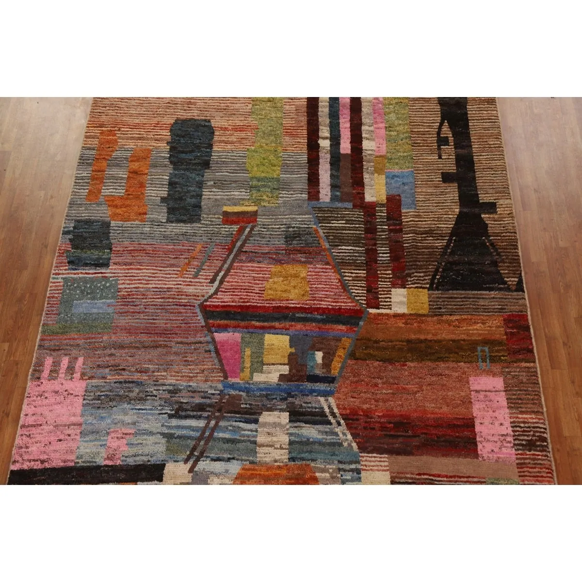 Abstract Moroccan Oriental Wool Area Rug Hand-knotted Carpet - 8'7 x 10'0