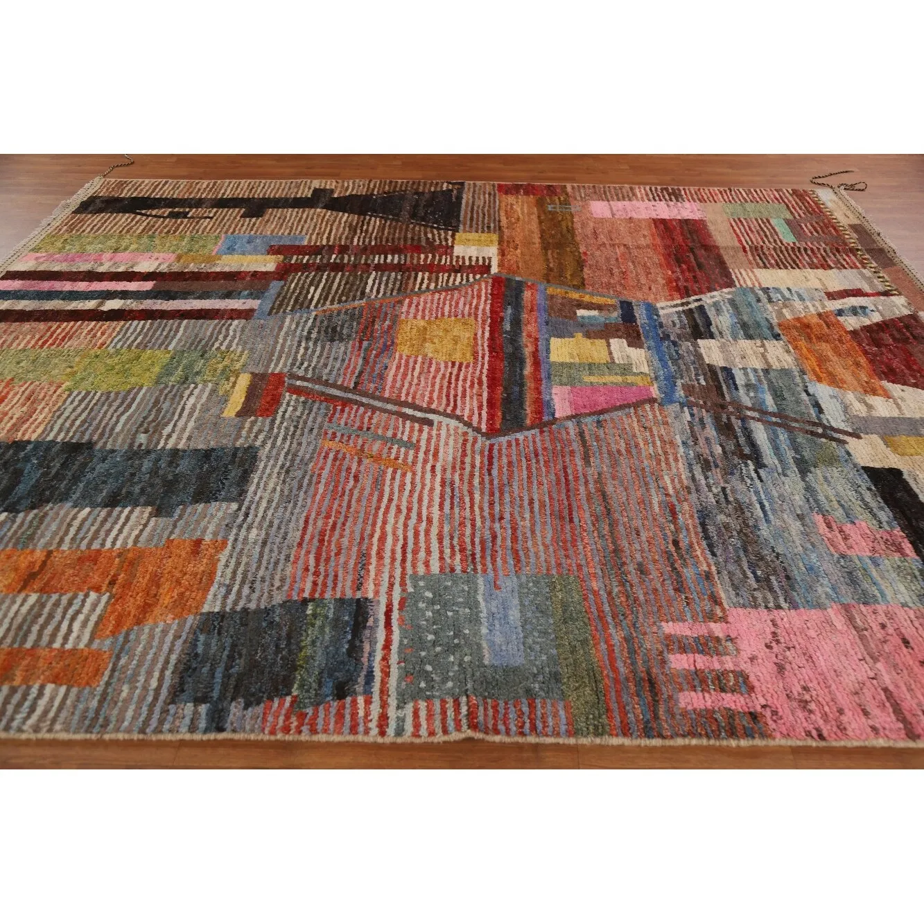 Abstract Moroccan Oriental Wool Area Rug Hand-knotted Carpet - 8'7 x 10'0
