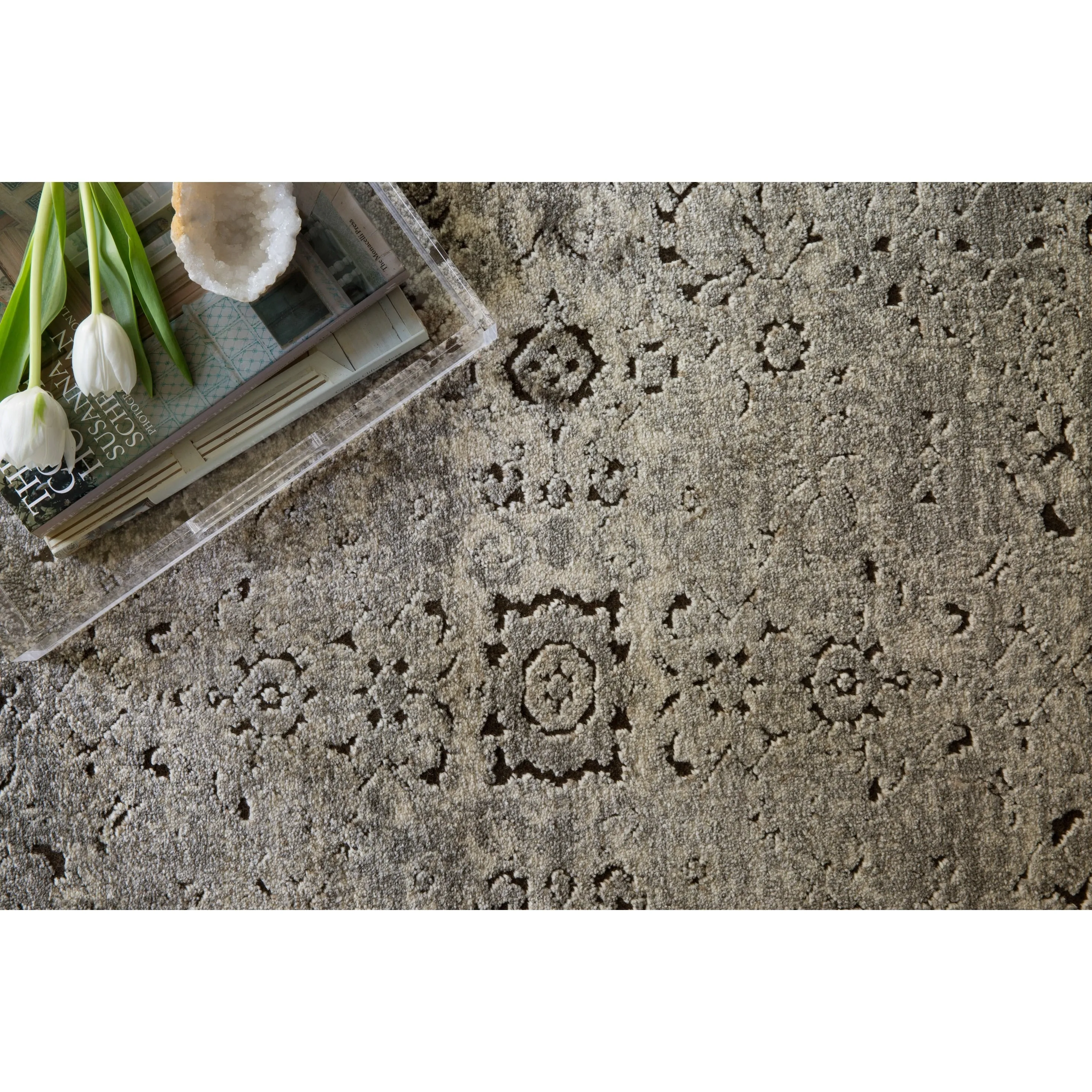 Alexander Home Carissa Distressed Floral Border Area Rug