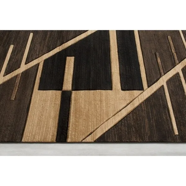 Allstar Rugs Hand-Carved Chocolate and Espresso Rectangular Accent Area Rug with Mocha Abstract Geometric Design - 4' 11x6' 11
