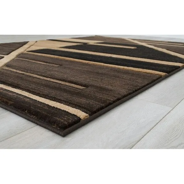 Allstar Rugs Hand-Carved Chocolate and Espresso Rectangular Accent Area Rug with Mocha Abstract Geometric Design - 4' 11x6' 11