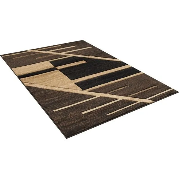 Allstar Rugs Hand-Carved Chocolate and Espresso Rectangular Accent Area Rug with Mocha Abstract Geometric Design - 4' 11x6' 11