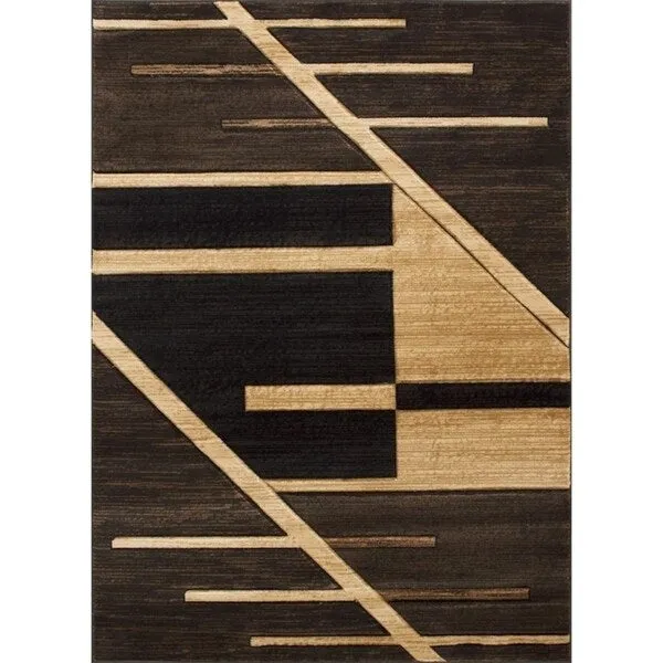 Allstar Rugs Hand-Carved Chocolate and Espresso Rectangular Accent Area Rug with Mocha Abstract Geometric Design - 4' 11x6' 11