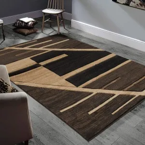 Allstar Rugs Hand-Carved Chocolate and Espresso Rectangular Accent Area Rug with Mocha Abstract Geometric Design - 4' 11x6' 11
