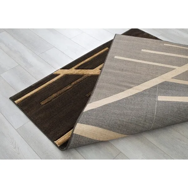 Allstar Rugs Hand-Carved Chocolate and Espresso Rectangular Accent Area Rug with Mocha Abstract Geometric Design - 4' 11x6' 11