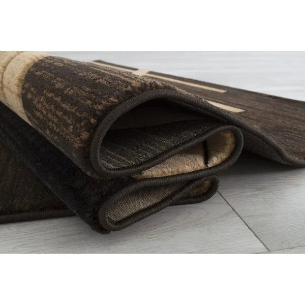 Allstar Rugs Hand-Carved Chocolate and Espresso Rectangular Accent Area Rug with Mocha Abstract Geometric Design - 4' 11x6' 11