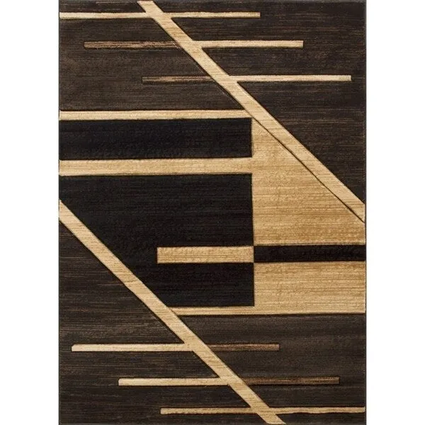 Allstar Rugs Hand-Carved Chocolate and Espresso Rectangular Accent Area Rug with Mocha Abstract Geometric Design - 4' 11x6' 11