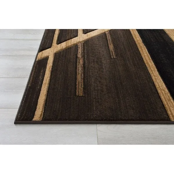 Allstar Rugs Hand-Carved Chocolate and Espresso Rectangular Accent Area Rug with Mocha Abstract Geometric Design - 4' 11x6' 11