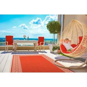 Amalie Geometric Border Coastal Polypropylene Indoor/ Outdoor Area Rug
