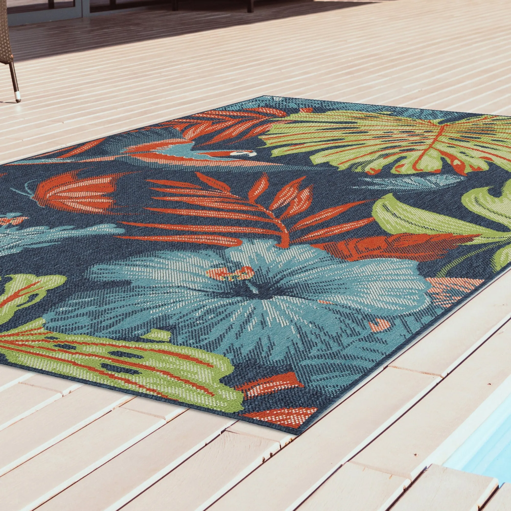 Amalie Geometric Border Coastal Polypropylene Indoor/ Outdoor Area Rug