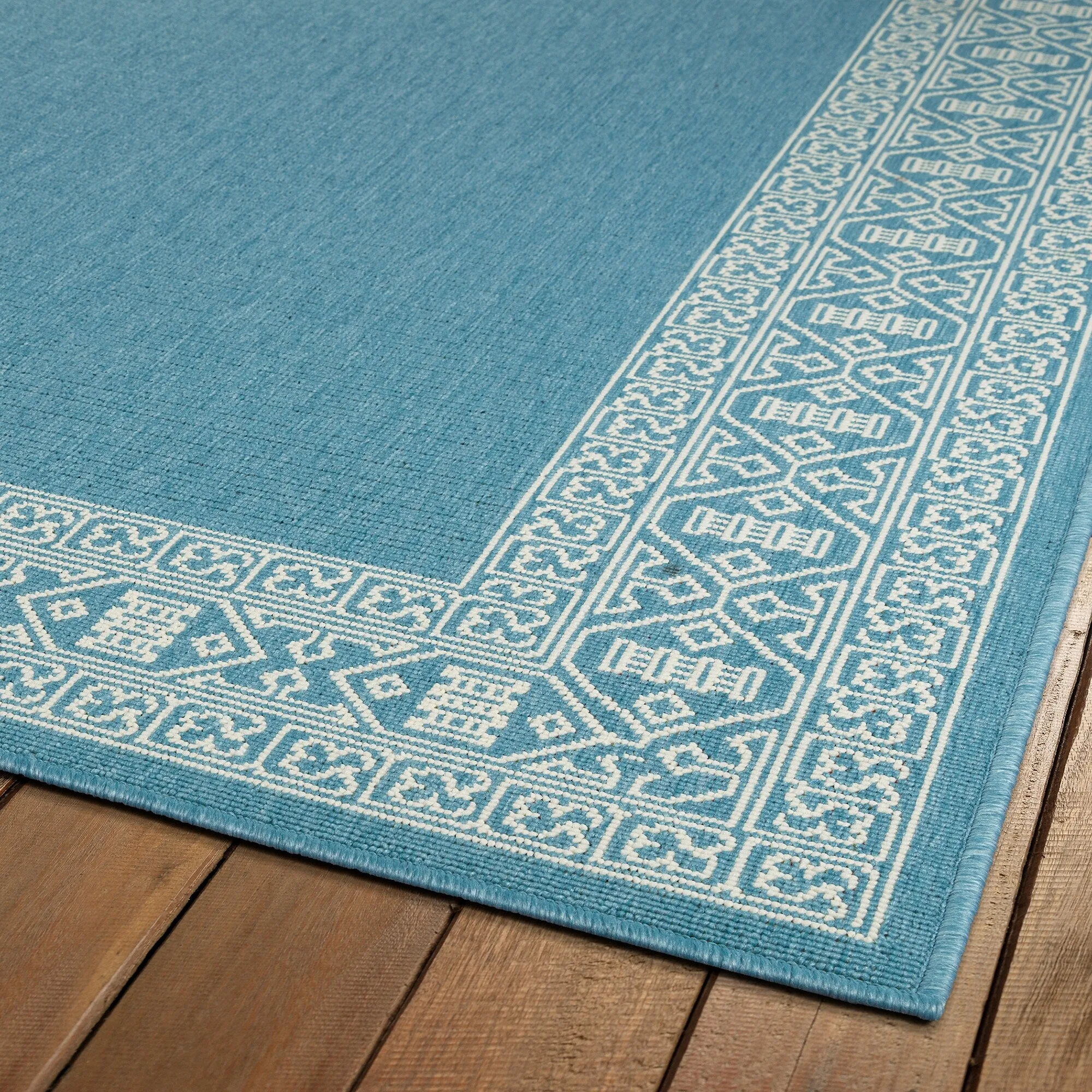 Amalie Geometric Border Coastal Polypropylene Indoor/ Outdoor Area Rug