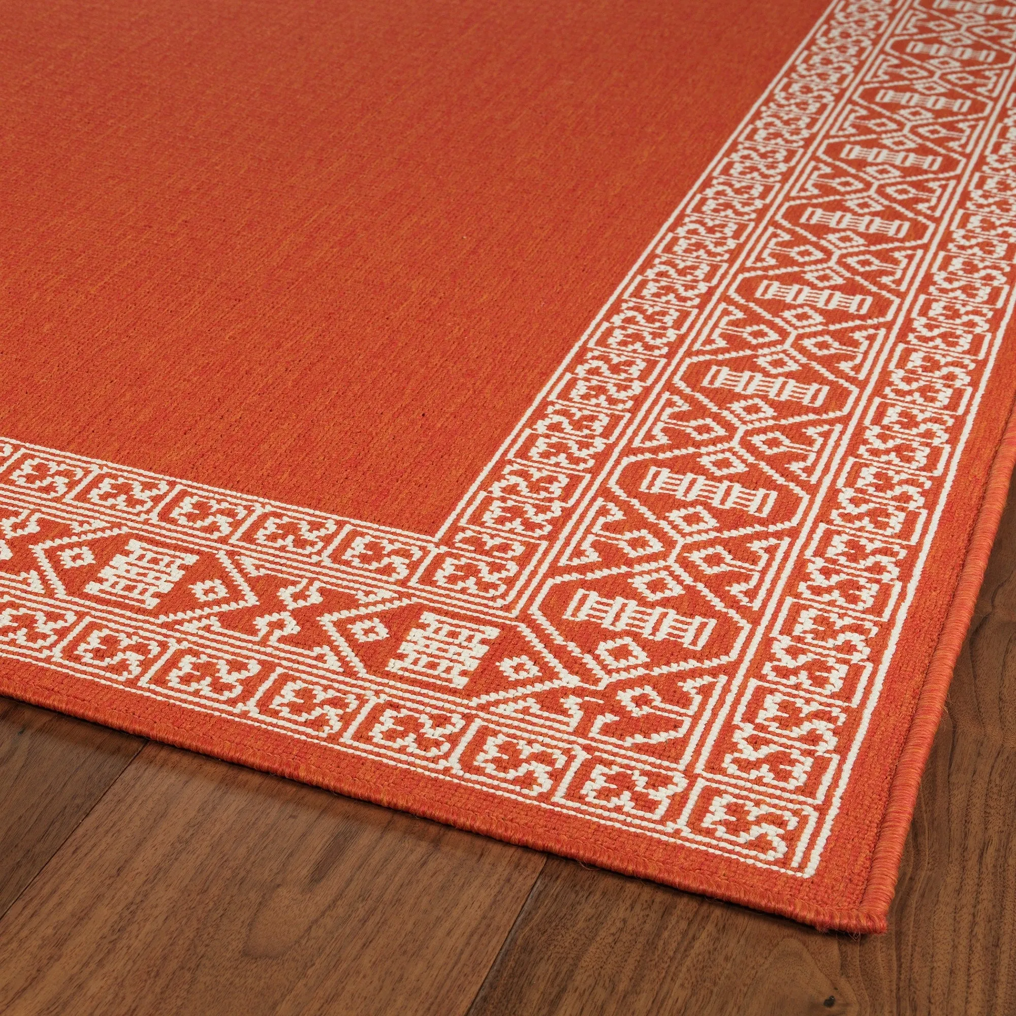 Amalie Geometric Border Coastal Polypropylene Indoor/ Outdoor Area Rug