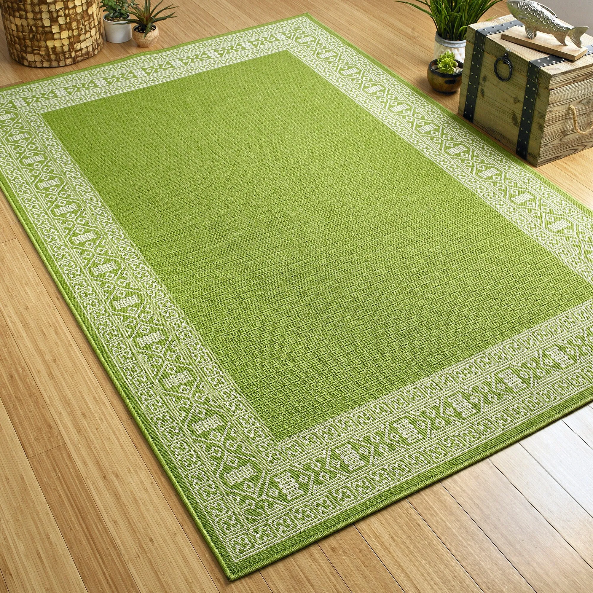 Amalie Geometric Border Coastal Polypropylene Indoor/ Outdoor Area Rug
