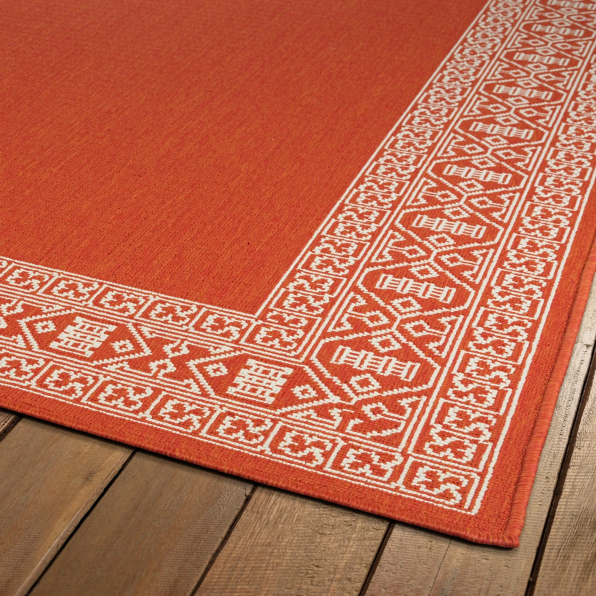 Amalie Geometric Border Coastal Polypropylene Indoor/ Outdoor Area Rug