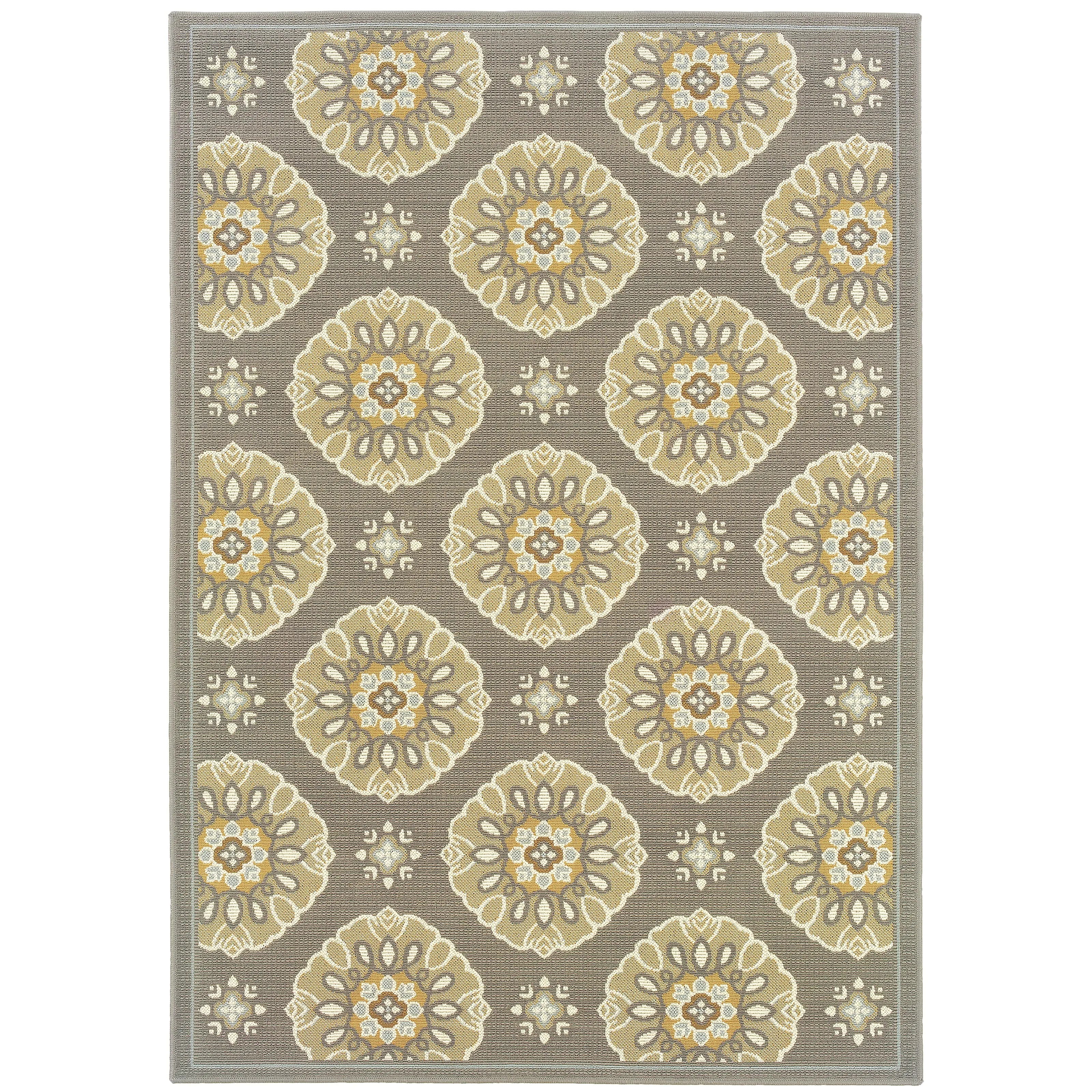 Avignon Grey Gold Floral Outdoor Casual Area Rug