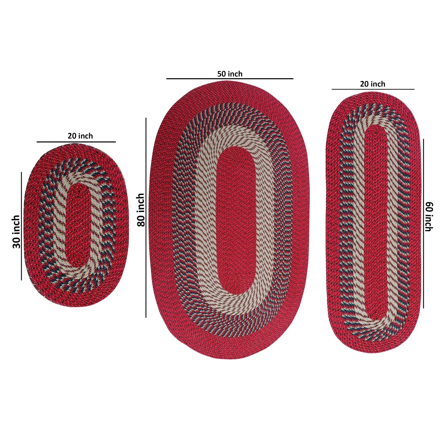 Better Trends Braided Rug Set 100% Polypropylene Durable & Stain Resistant Reversible Indoor Area Rug Alpine 3-Piece Collection