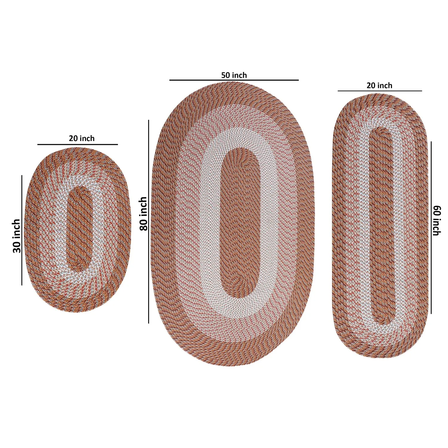 Better Trends Braided Rug Set 100% Polypropylene Durable & Stain Resistant Reversible Indoor Area Rug Alpine 3-Piece Collection