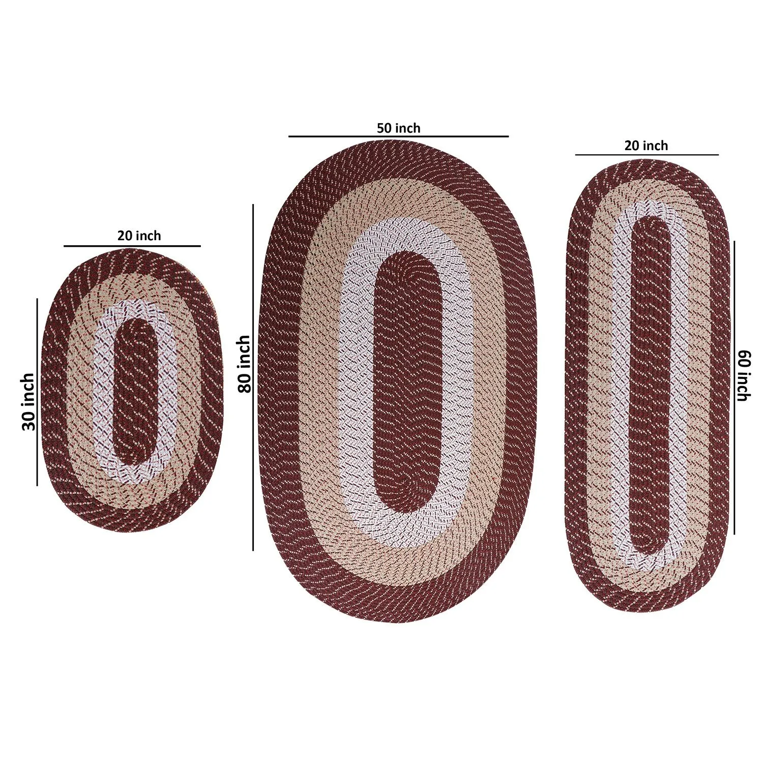 Better Trends Braided Rug Set 100% Polypropylene Durable & Stain Resistant Reversible Indoor Area Rug Alpine 3-Piece Collection