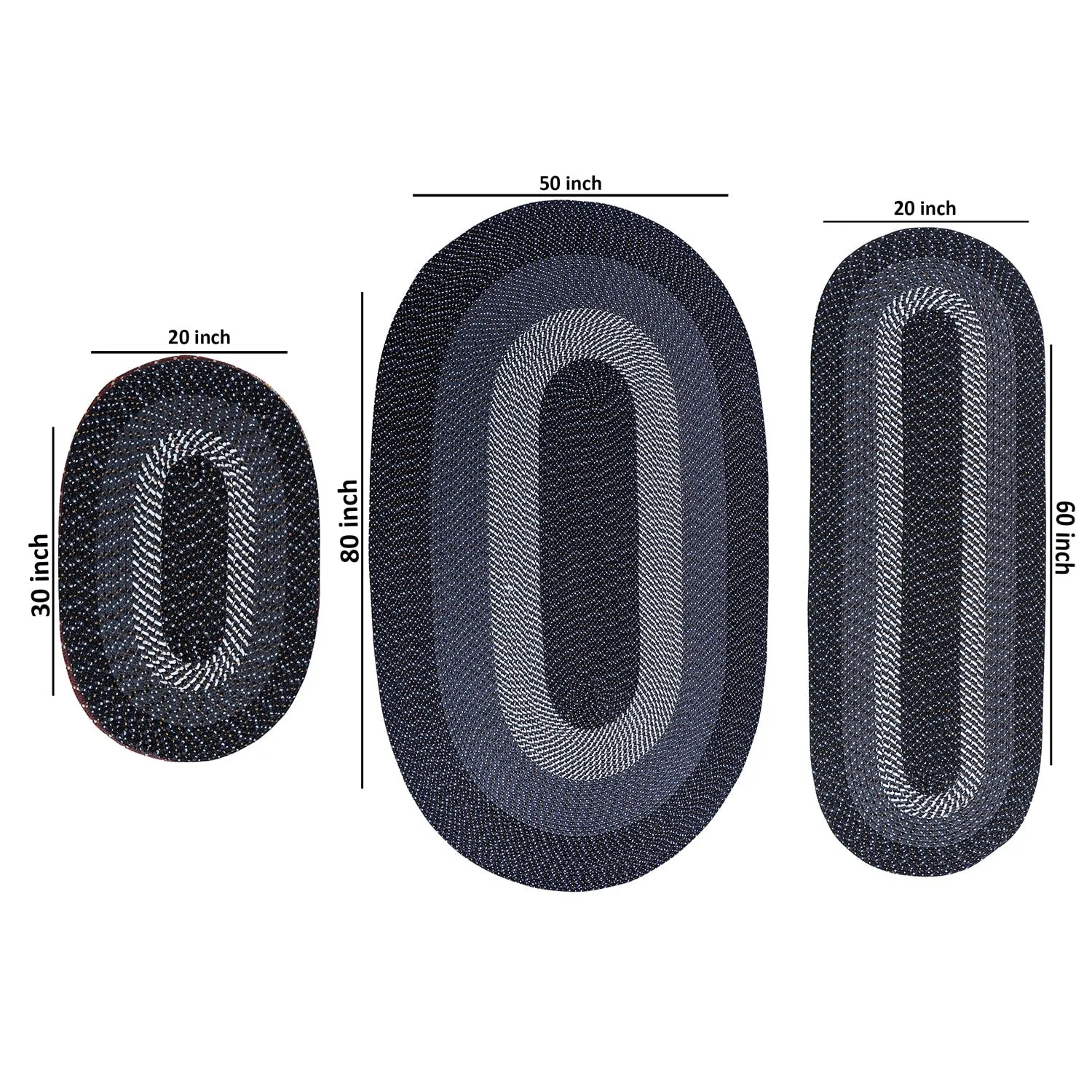 Better Trends Braided Rug Set 100% Polypropylene Durable & Stain Resistant Reversible Indoor Area Rug Alpine 3-Piece Collection