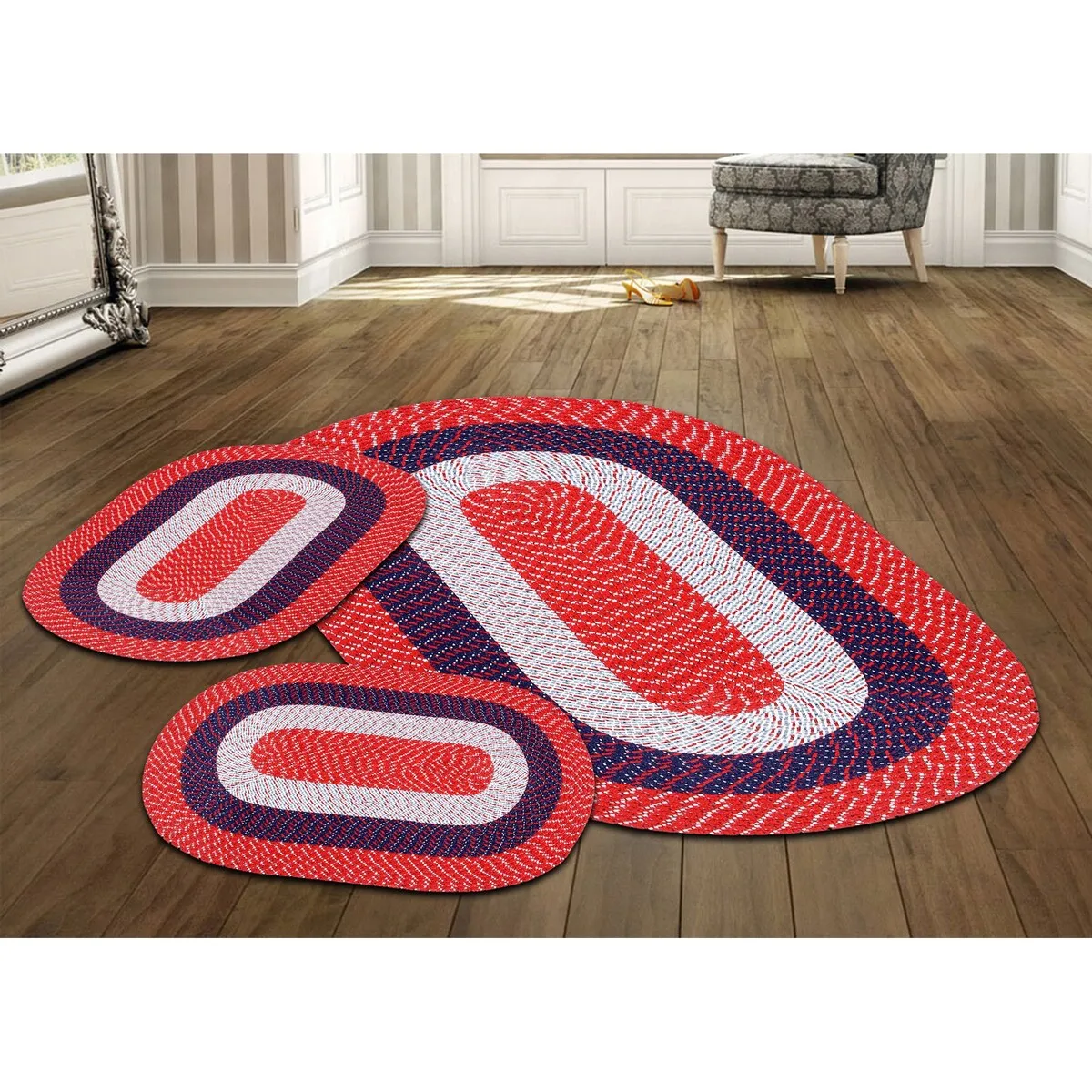 Better Trends Country Braid 100% Polypropylene 3 Pc Set Stain Resistant. Double Sided Reversible Indoor Area Utility Rug