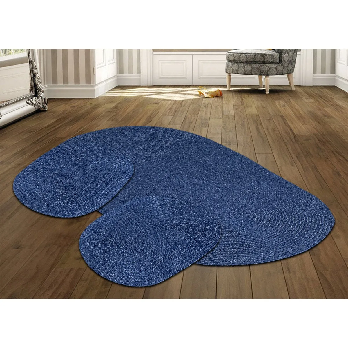 Better Trends Country Braid 100% Polypropylene 3 Pc Set Stain Resistant. Double Sided Reversible Indoor Area Utility Rug