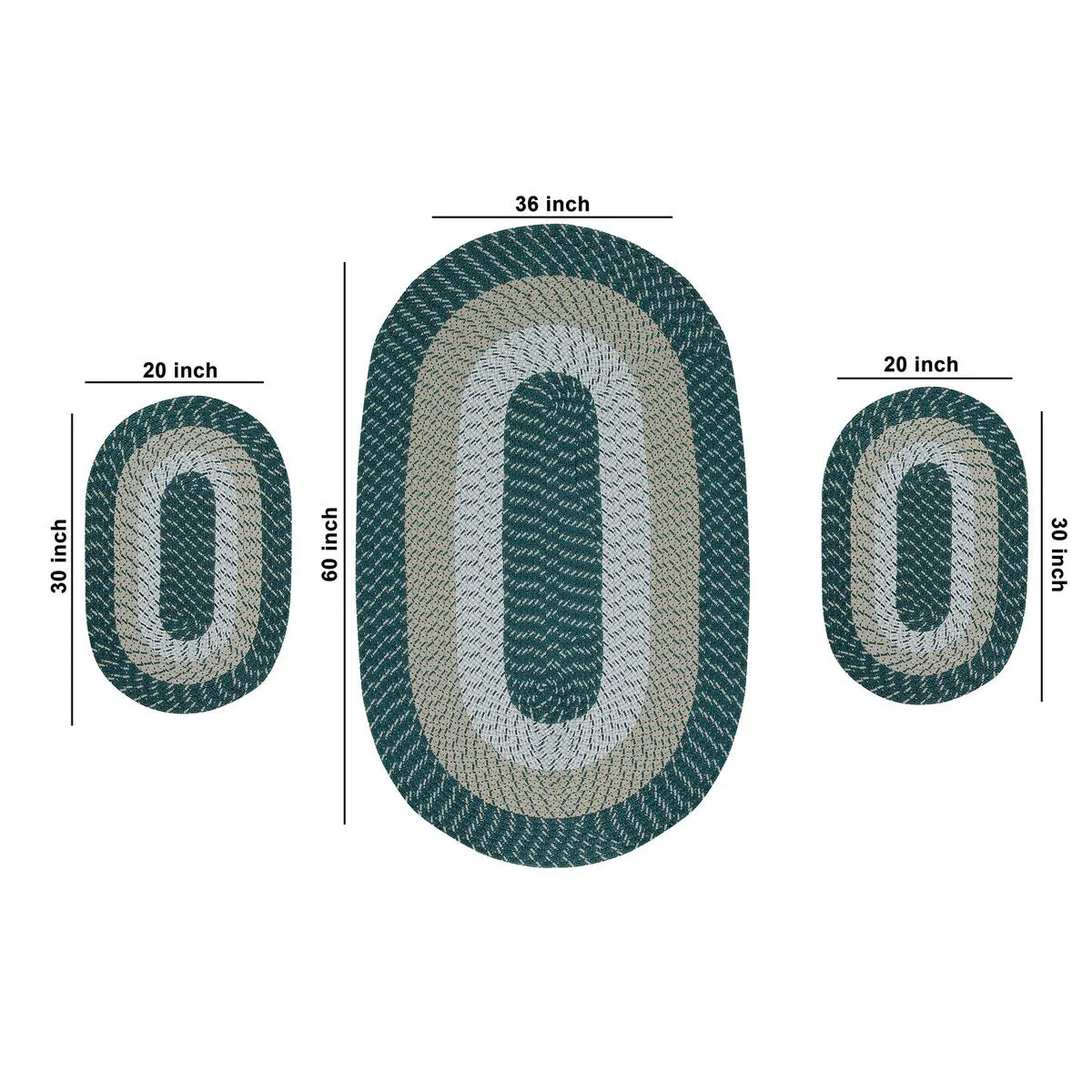 Better Trends Country Braid 100% Polypropylene 3 Pc Set Stain Resistant. Double Sided Reversible Indoor Area Utility Rug