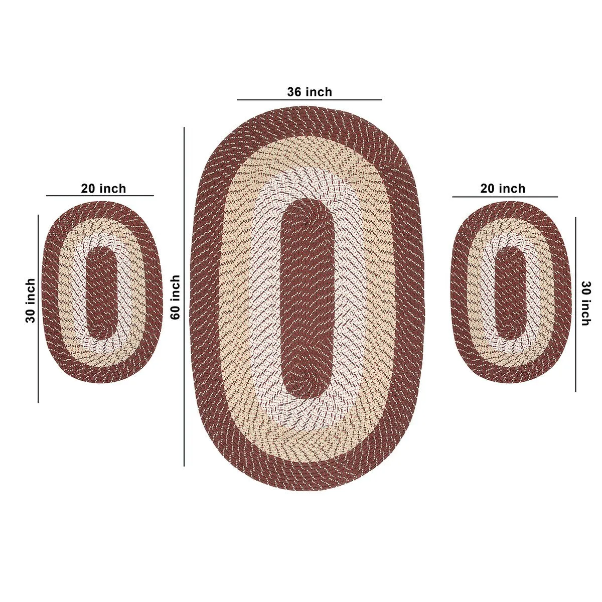 Better Trends Country Braid 100% Polypropylene 3 Pc Set Stain Resistant. Double Sided Reversible Indoor Area Utility Rug