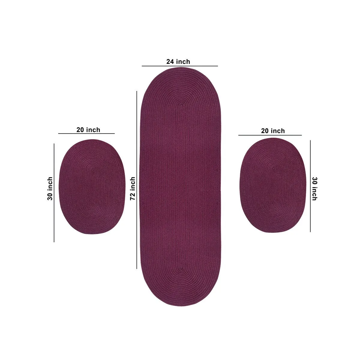 Better Trends Country Braid 100% Polypropylene 3 Pc Set Stain Resistant. Double Sided Reversible Indoor Area Utility Rug