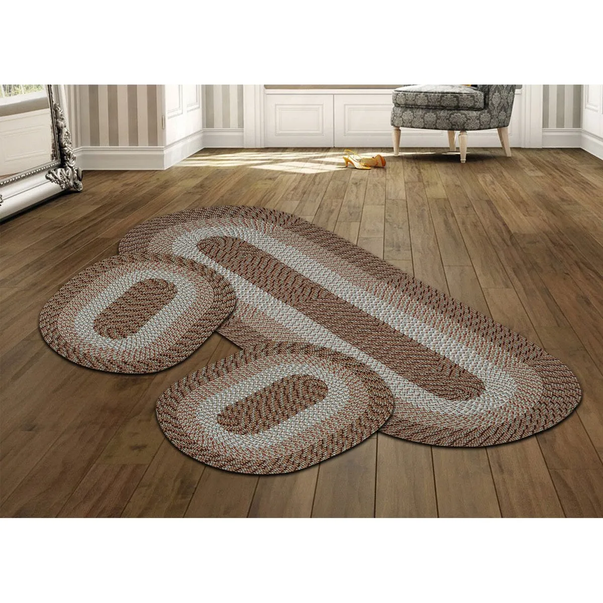 Better Trends Country Braid 100% Polypropylene 3 Pc Set Stain Resistant. Double Sided Reversible Indoor Area Utility Rug