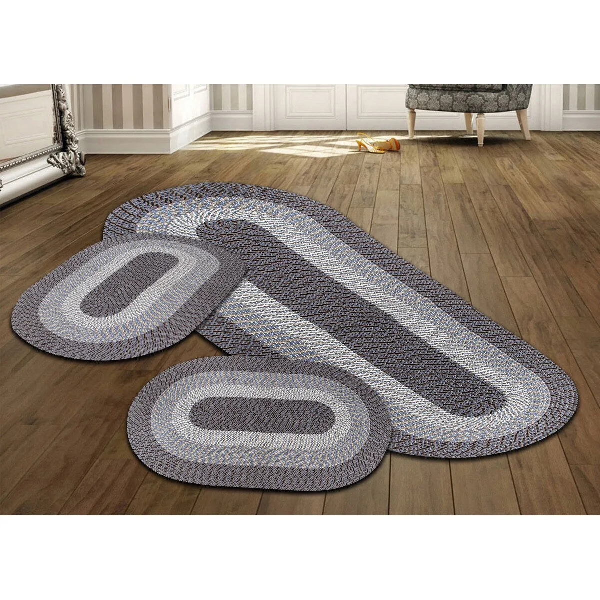 Better Trends Country Braid 100% Polypropylene 3 Pc Set Stain Resistant. Double Sided Reversible Indoor Area Utility Rug