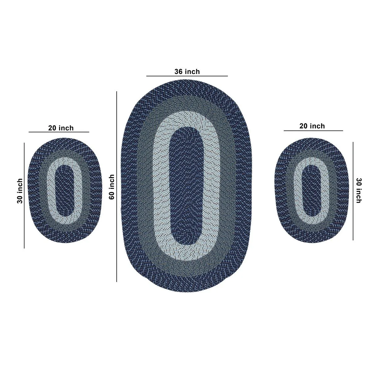Better Trends Country Braid 100% Polypropylene 3 Pc Set Stain Resistant. Double Sided Reversible Indoor Area Utility Rug