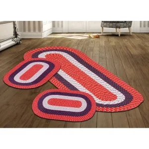 Better Trends Country Braid 100% Polypropylene 3 Pc Set Stain Resistant. Double Sided Reversible Indoor Area Utility Rug
