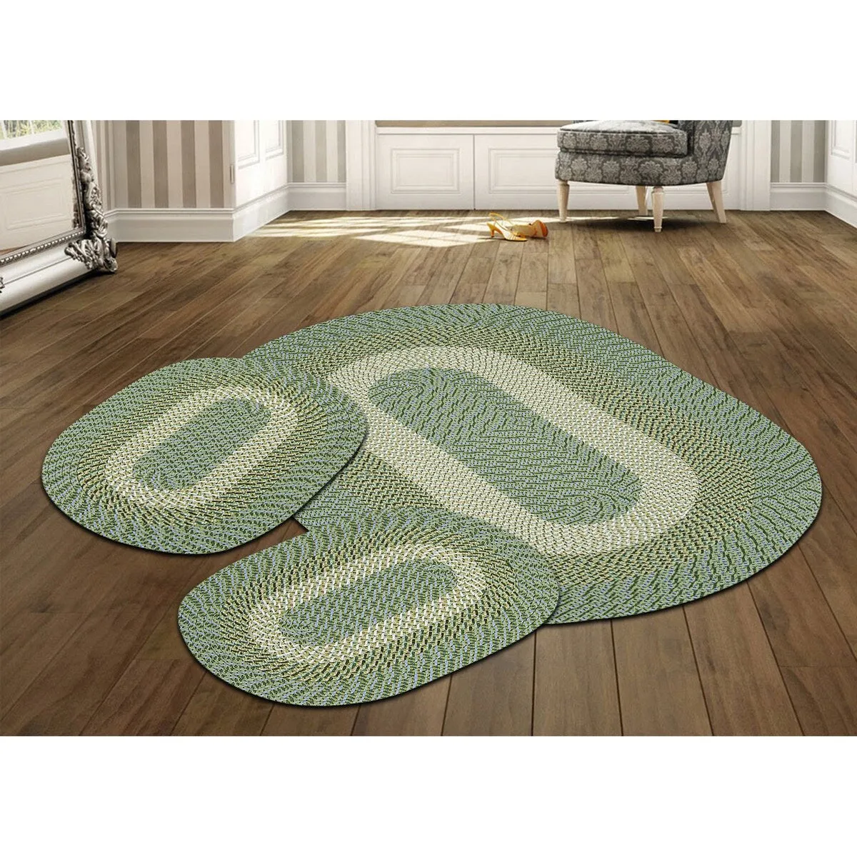 Better Trends Country Braid 100% Polypropylene 3 Pc Set Stain Resistant. Double Sided Reversible Indoor Area Utility Rug